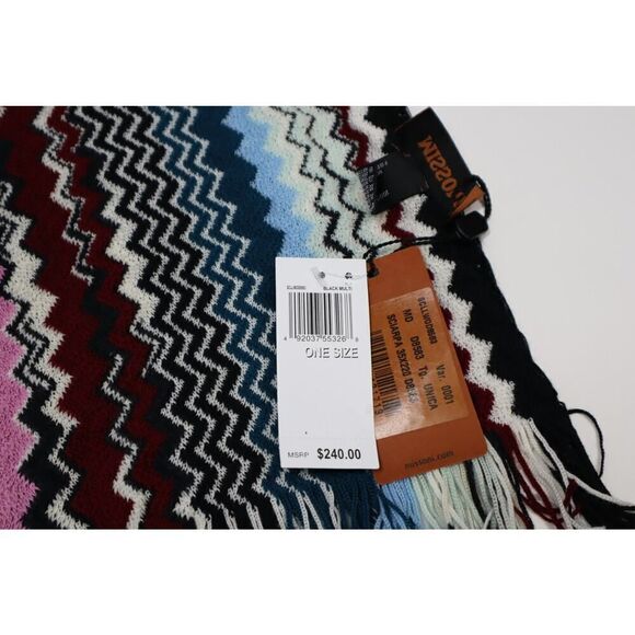 Missoni Black Multi Color Chevron Scarf 100% Wool One Size - Picture 4 of 5